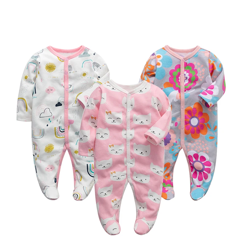 3Pieces/lot Baby Rompers Newborn Baby Girls Boys Clothes 100% Cotton Long Sleeves Baby Pajamas Cartoon Printed Baby\'s Sets