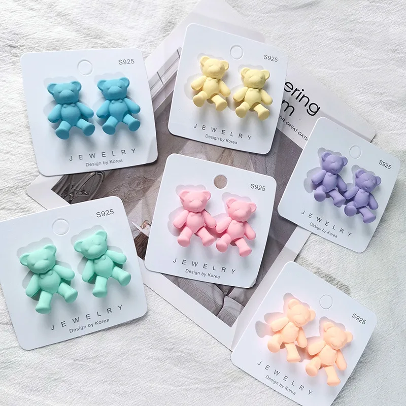 New Matt Colorful Bear Stud Earrings For Women Girls Statement Minimalist Pendant Candy Color Bear Earings Fashion Jewelry Gifts