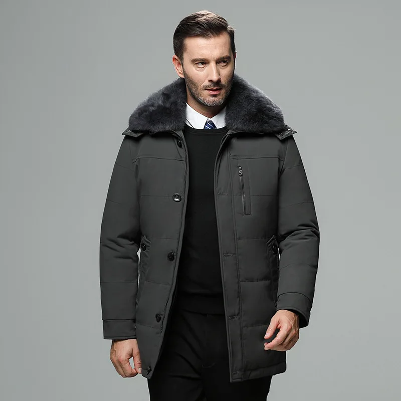 Abrigo de plumón desmontable para hombre, Cuello de piel gruesa con parka, a la moda, para invierno