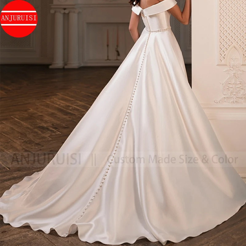 Lệch Vai Váy Cưới Mờ Satin Đầm Vestido De Novia 2022 Hochzeit Suknia Một Đường Cô Dâu Váy Áo Dây Mariage Boda trouwjurk