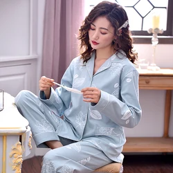 Women 100% Cotton Pajamas PJ Winter Autumn Long Sleeves Button-Down Print Pijamas Pure Cotton Sleepwear Set 2PCS Pyjama Femme