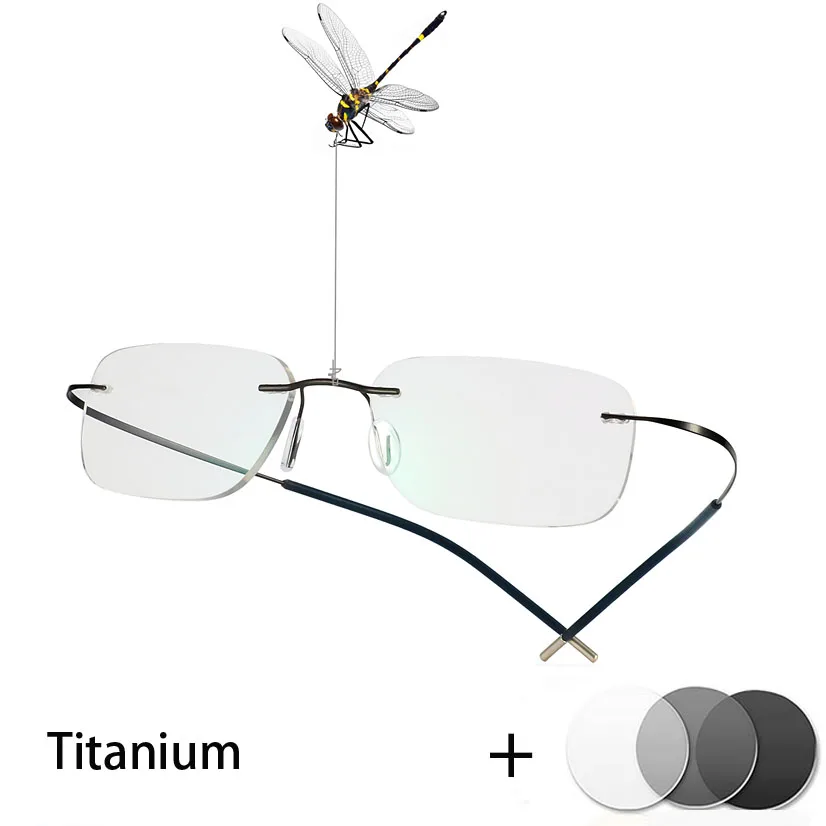 Tytanowe okulary bez oprawek męskie damskie fotochromowe szare soczewki dla krótkowzroczności Outdoor prezbiopia optyka okulary-125-150-200 okulary przeciwsłoneczne