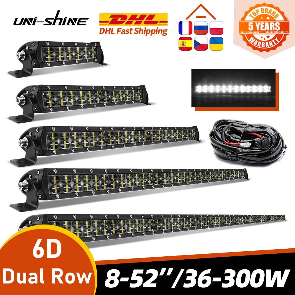 UNI-SHINE 6D 8 14 22 32 42 52 inch Led Light Bar Spot Flood COMBO Dual Row Work Light Driving Offroad Car Tractor Truck 4x4 SUV