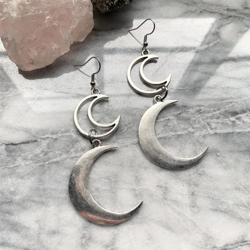 1 Pair 2021 new Double Moon Crescent Earrings mystic gothic jewelry Lunar witch celtic Pagan Wiccan luna Fashion woman gift