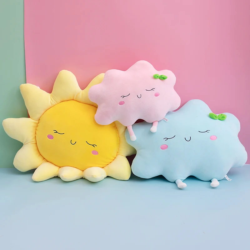 New Plush Pillow Sleeping Sun Cloud Shaped Cartoon Bed Decor Nursing Yellow Pink Blue 6 Sizes