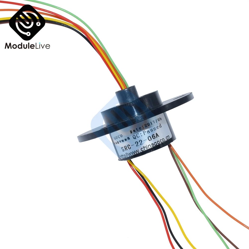 220VAC 250 Rpm Monitor 6 Channel 6 Wires Capsule Slip Ring 2A Slip Ring 22mm Mini Rotary Conductive Joint Connectors  for Robot