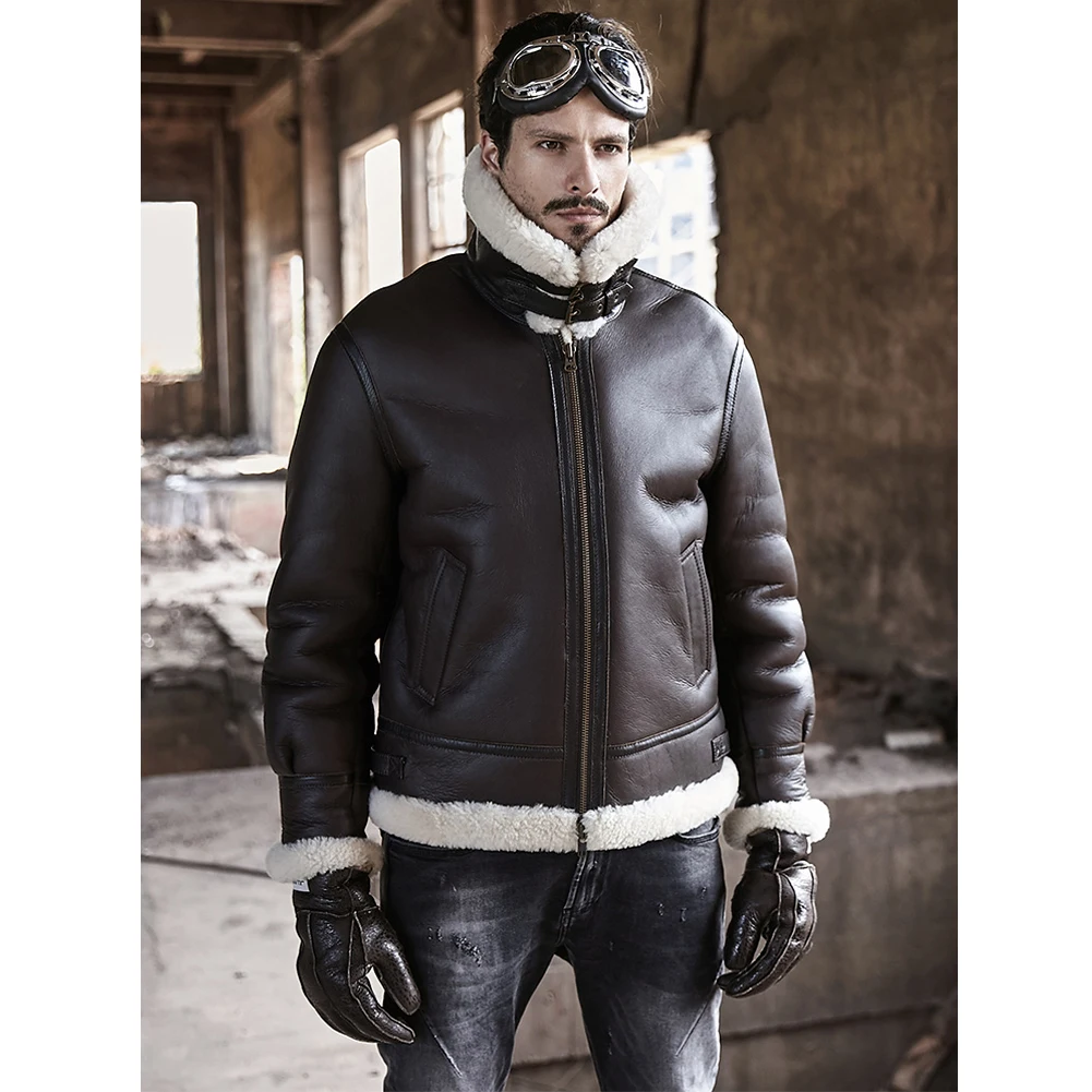 

Mens B3 Sheepskin Shearling Jacket Short Leather Jacket Mens Motorcycle Jacket Airforce Flight Coat