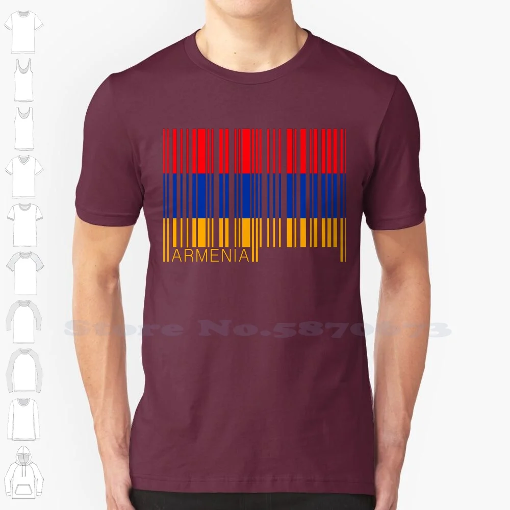 Barcode Armenia Bar Code 100% Pure Cotton T-Shirt Armenian Barcode Flag Coat Of Arms National Souvenir Travelers Tourist