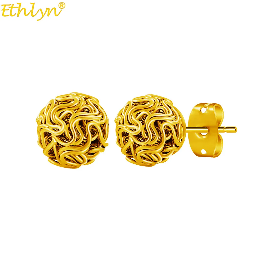 Ethlyn Fashion Twisted Yellow Gold Color Rose Flower Ball Stud Earrings Accessories for girls Women  MY2