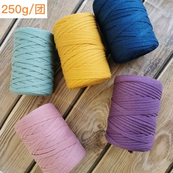 250g Knitting Wool Flat Wire Mesh Flat Wire Cloth Strip Yarn Cashmere Crochet Yarn With Crochet Hook For DIY Handmade Woven Bag