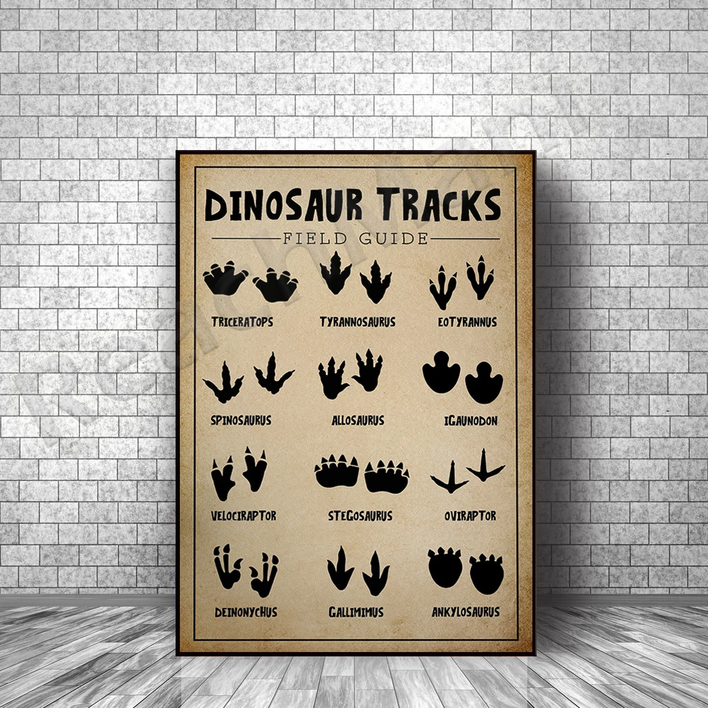 Dinosaur footprint field guide poster, dinosaur footprint wall art, dinosaur lover gift, children's room decoration boy gift