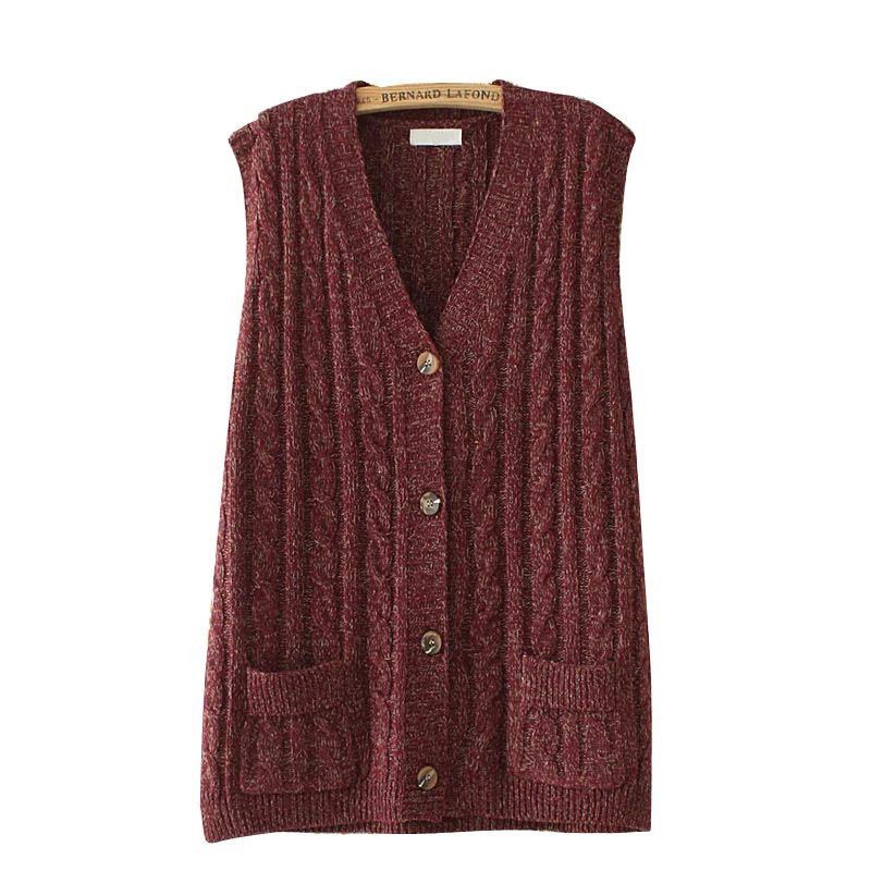 Twist Sweater Vest Women V Neck Sleeveless Knitted Cardigan 2023 Casual Solid Pockets Button Waistcoat Tops