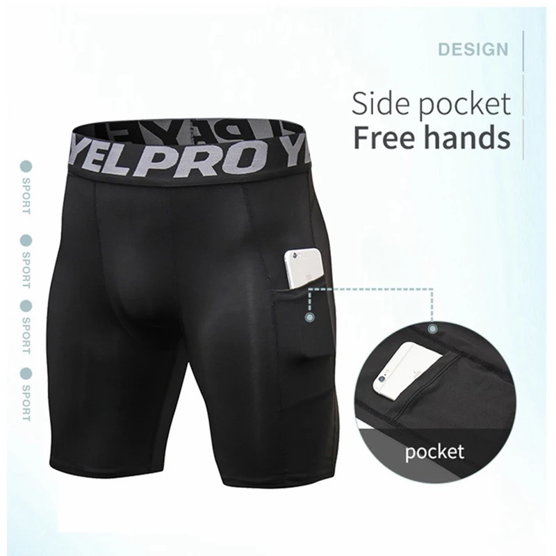 With Pocket Mens Compression Quick Dry Short Leggings Running Tights Gym Fitness Sport Shorts Leggings Male