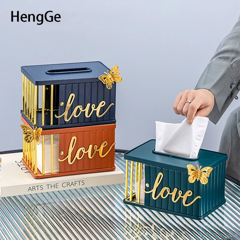 Hollow Out Iron Art Tissue Box Light Luxury Home Napkin Storage Boxes Golden Butterfly Decorate Nordic Decoration Home Modern