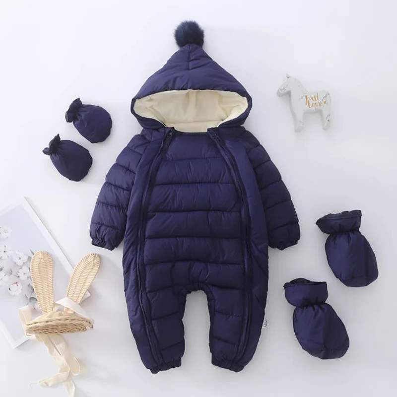 2023 Newborn Baby Jumpsuit Hooded Plus Velvet Warm Baby Boys Snowsuit Toddler Snow Suit Baby Girl Cotton Overalls Rompers