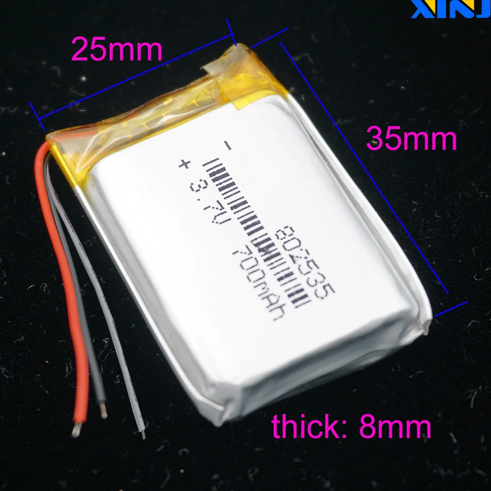 3.7V 700 mAh 802535 Thermistor 3 Wires Li-Polymer Li Lithium Lipo Battery For GPS Sat Nav MP4 Driving Recorder Camera DIY PSP