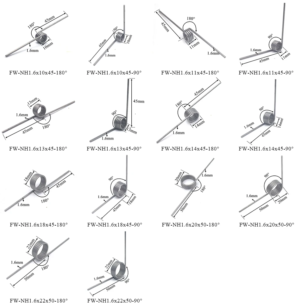 4PCS DIY Mechanical Accessory 1.6mm Wire Diameter OD 10 11 13 14 18 20 22mm Steel Spring 90/180 Degree Torsion Spring