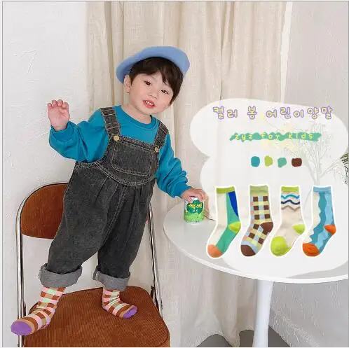 4 Pairs Pack 1-8 Year 2021 spring new color matching tube socks kids children baby socks