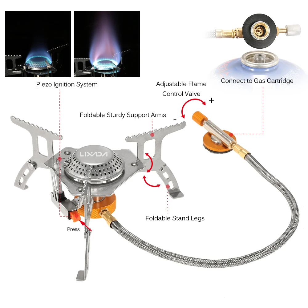 LIXADA-Réchaud de camping ultraléger, Eva à gaz pliant extérieur, briquet portable, gril de pique-nique, survie sauvage, équipement de cuisine