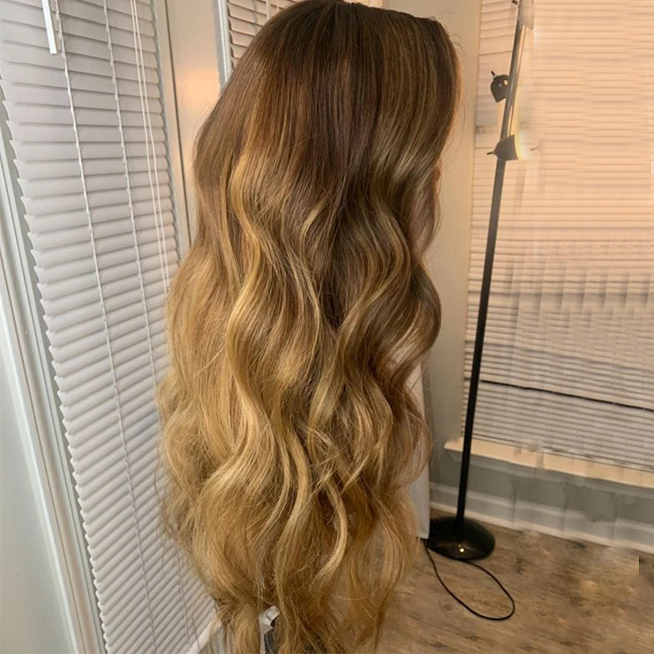 Mel Loira Ombre Peruca de Cabelo Humano, Peruca Dianteira Do Laço, Onda Solta, 360 Frontal, Virgem Top De Seda, Perucas Cheias Do Laço, Gengibre, Chocolate, Marrom, 13x6