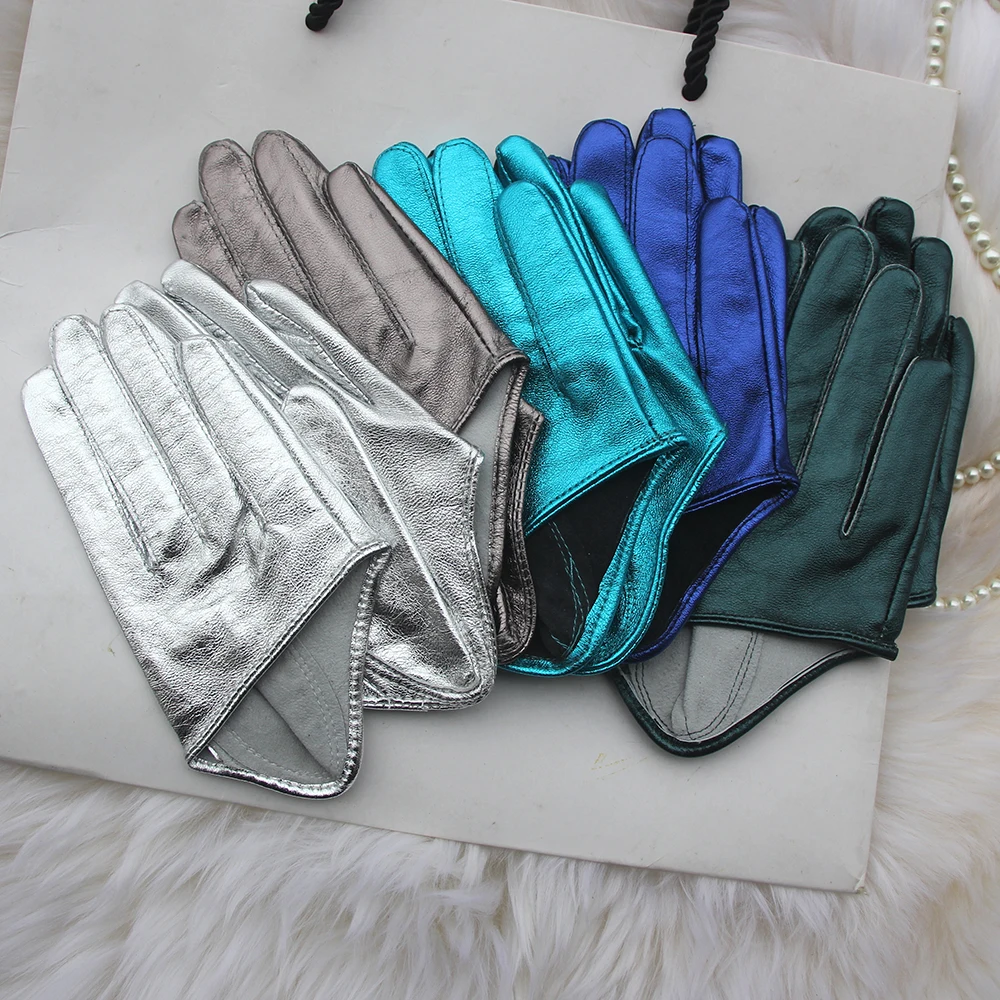 Men\'s Half Palm Gloves Real Leather Color Patent Leather Glove Fashion Stage Men\'s Motorcycle Gloves Sheepskin Customization New