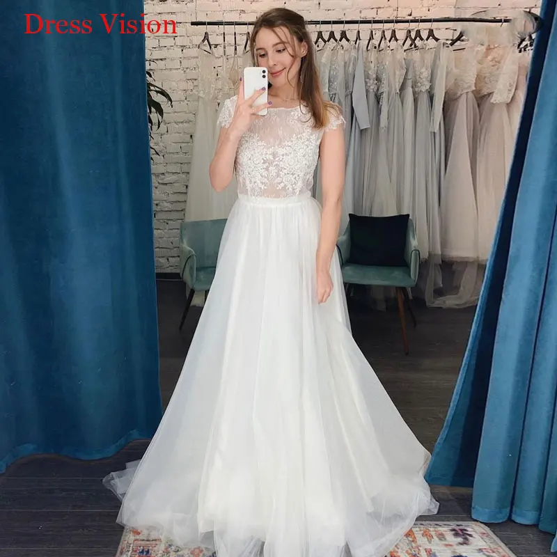 

Lace Appliques O-neck Wedding Dresses Cap Sleeves Vestidos De Novia Robe De Soirée De Mariage Bride To Be Свадебное платье