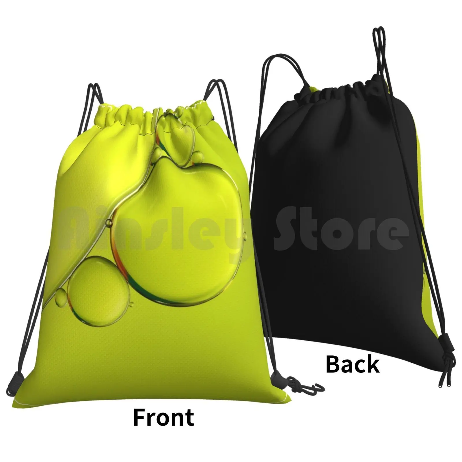 Simply Lime Backpack Drawstring Bag Riding Climbing Gym Bag Oil Water Abstract Macro Bubbles Lime Green Chartreuse Simple