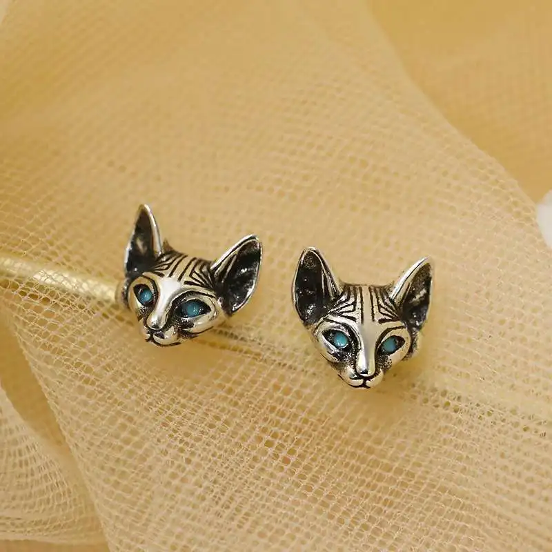 Sphinx Cat Stud Earrings Retro Personality Men's and Women's Stud Earrings Punk Hip Hop Party Jewelry Anniversary Gift