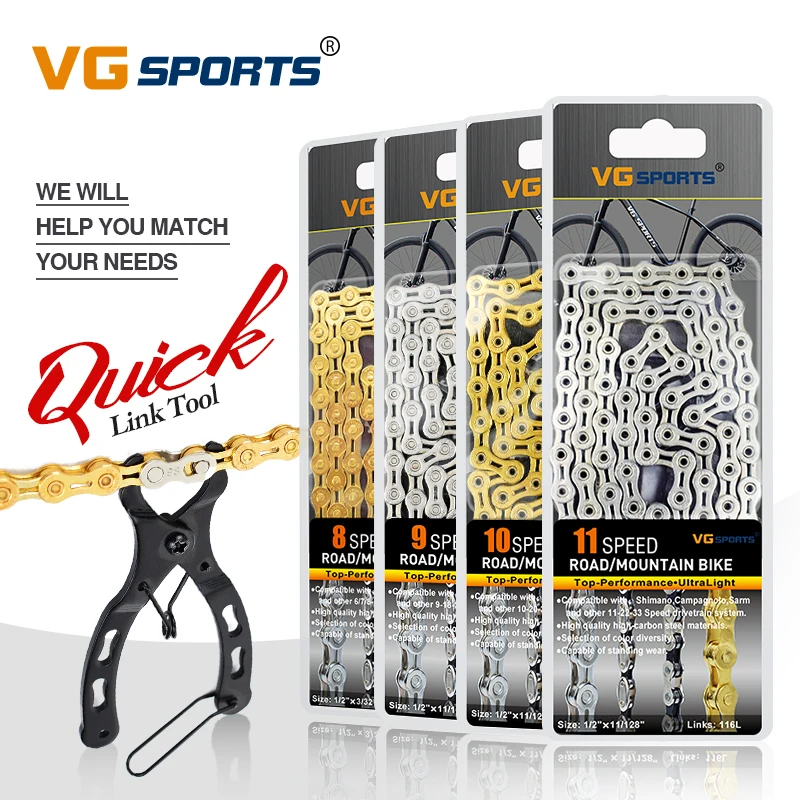 VG Sports Bicycle Chain 6 7 8 9 10 11 Speed 8s 9s 10s 11s Titanium Rainbow Golden MTB Mountain Road Bike Chains Part Accessories