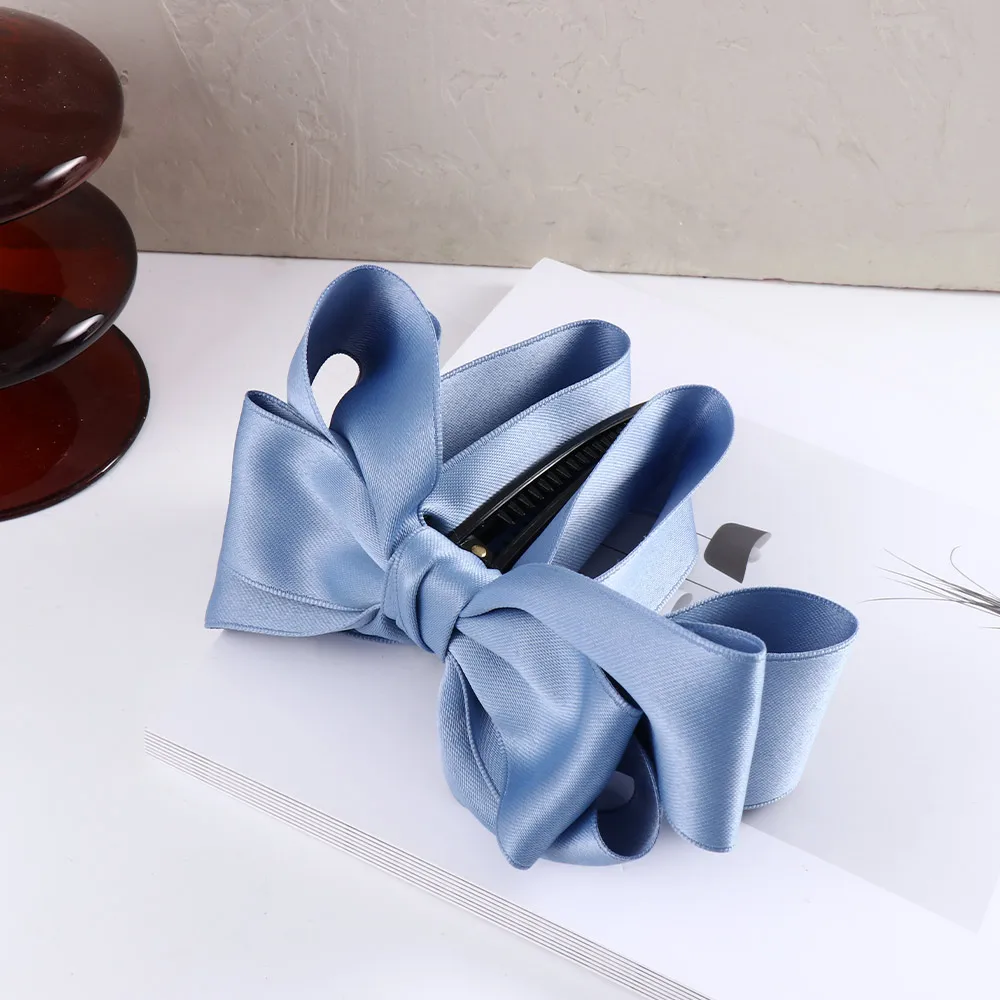 Korea Ribbon Bow Banana Clip Imitation Pearl Vertical Ponytail Clip Sweet Hairpin Women Fashion Hair Accessories