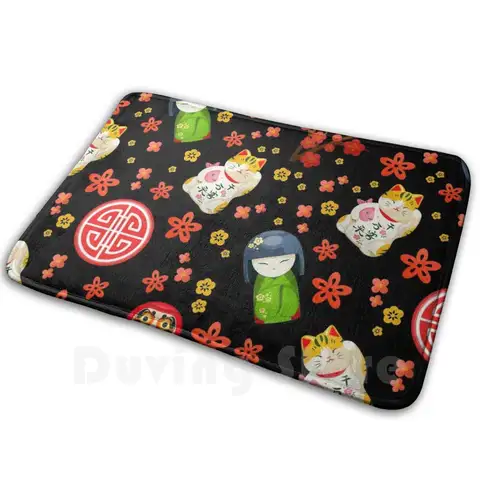 Maneki Neko 일본 럭키 고양이 게이샤 걸스 온 블랙 무스 디스코 소프트 미끄럼 방지 매트 러그, 1323 카펫 쿠션