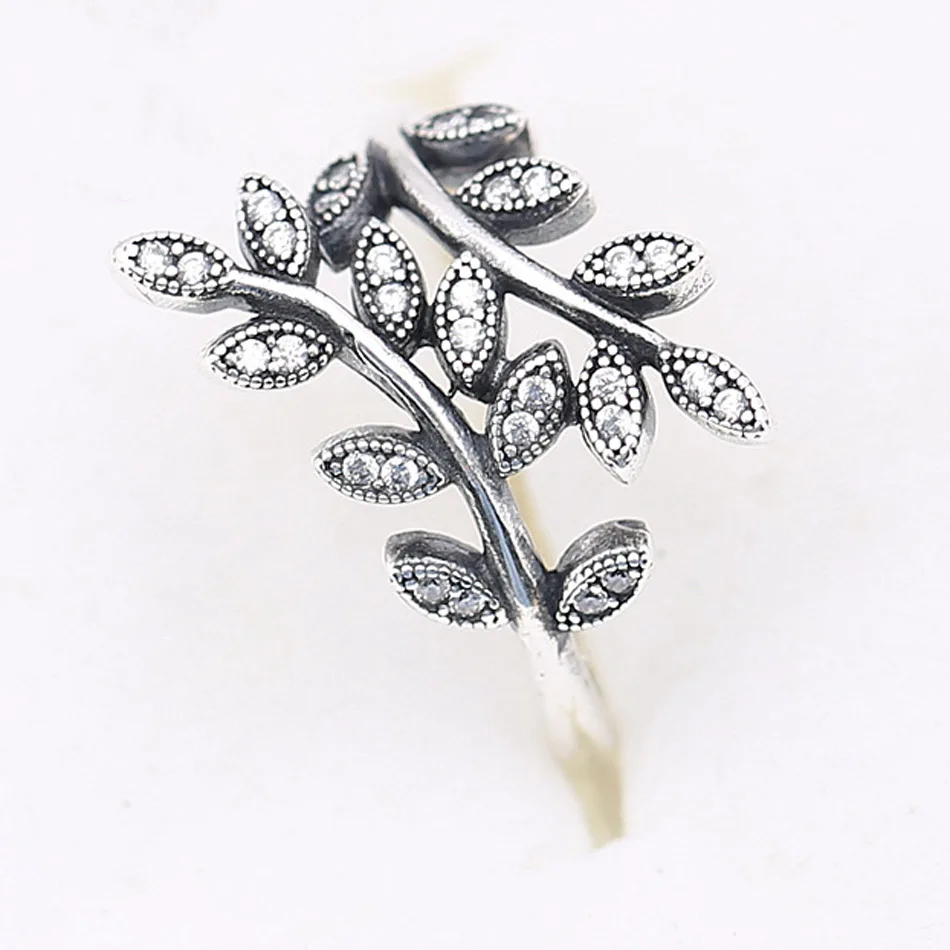 Authentic S925 Silver Sparkling Leaves With Crystal Ring For Women Wedding Party Gift fit Lady Fine Jewelry