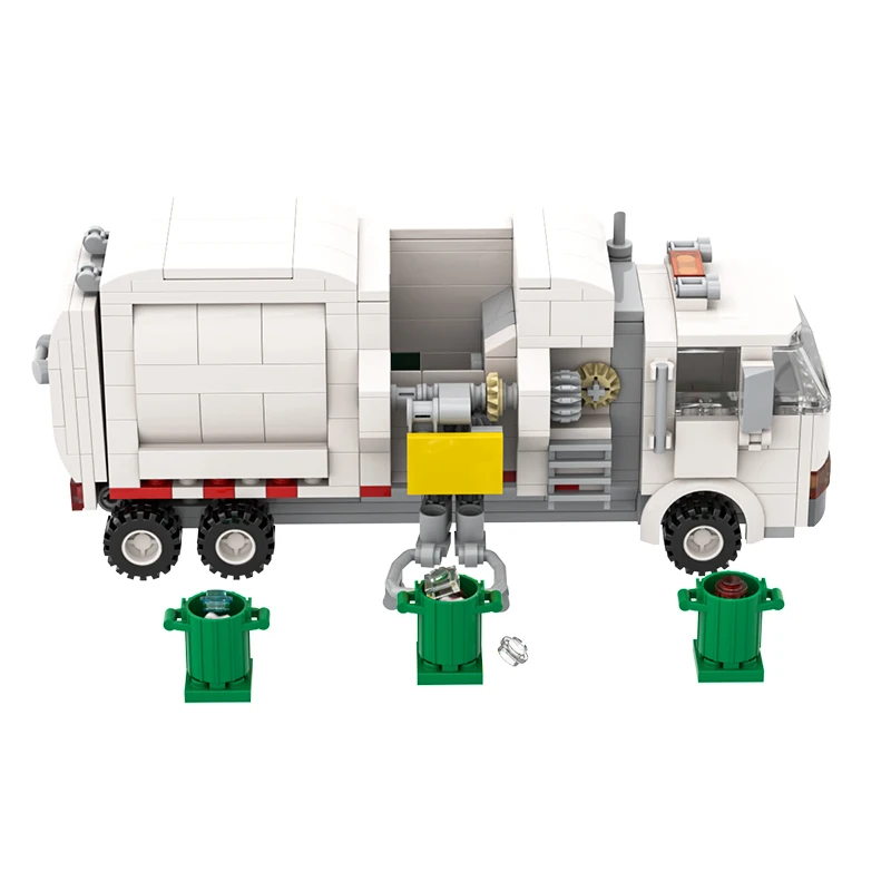 MOC White Garbage Classification Truck Car 100 Cards Building Blocks Sets Brinquedos Playmobil DIY Educational Toys for Children