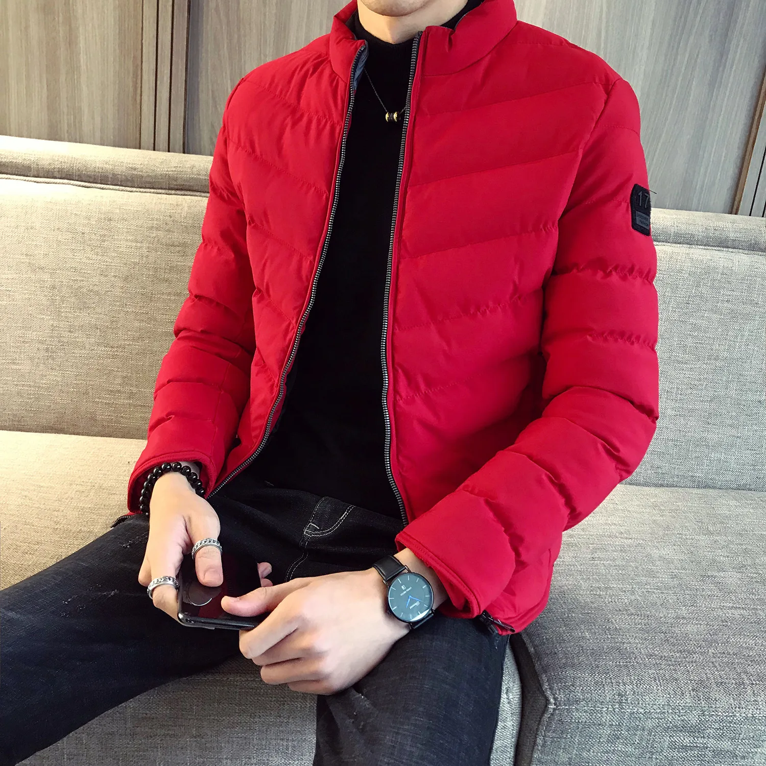 2019 Nuovo Stile di Inverno DEGLI UOMINI Della Tuta Sportiva di Spessore Caldo Cotone imbottito Vestiti Slim Fit In Pelle di Cotone imbottito Vestiti Alla Moda bello