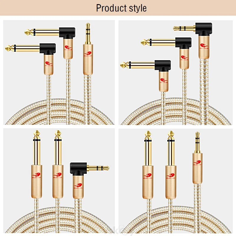 1/8\'\' 3.5mm to Dual 1/4 Inch TS Mono 6.35mm Jack Male Audio Cable for Mixer Amplifier Home HiFi System Y Splitter Shielded Cords