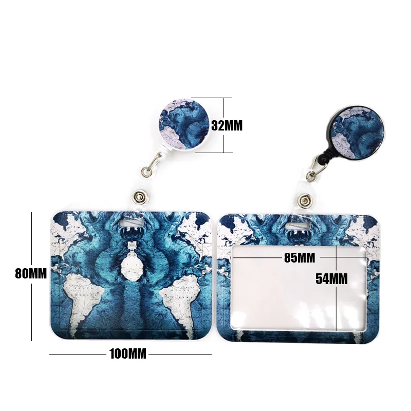 Blue World Map Anime Lanyard Badge Holder ID Card Lanyards Mobile Phone Rope Key Lanyard Neck Straps Keychain Key Ring