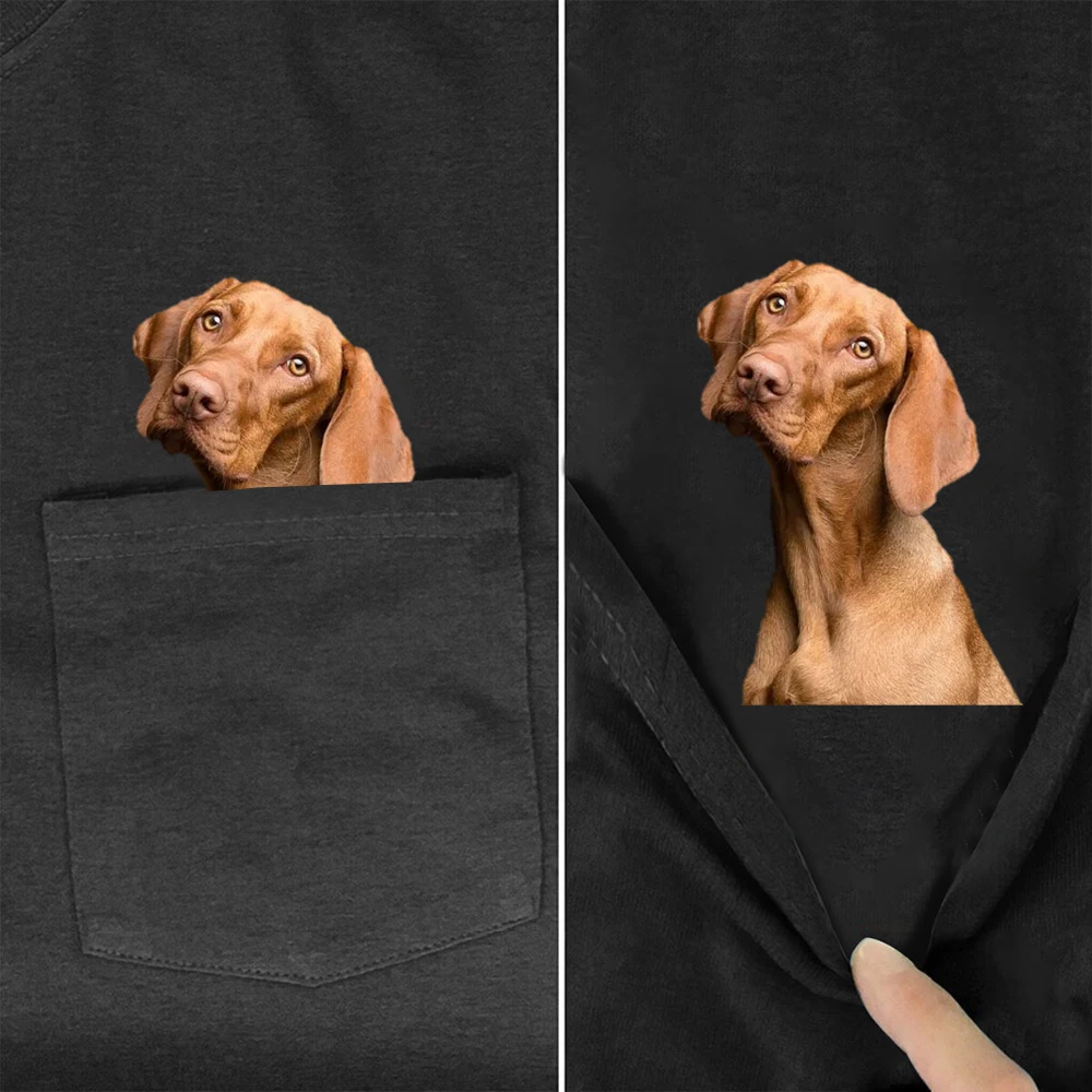 

CLOOCL Fashion Animal Cotton T-Shirt Chest Pocket Vizsla Printed Men Tee Shirt 3D Summer Unisex Funny Black Pure Cotton Tops