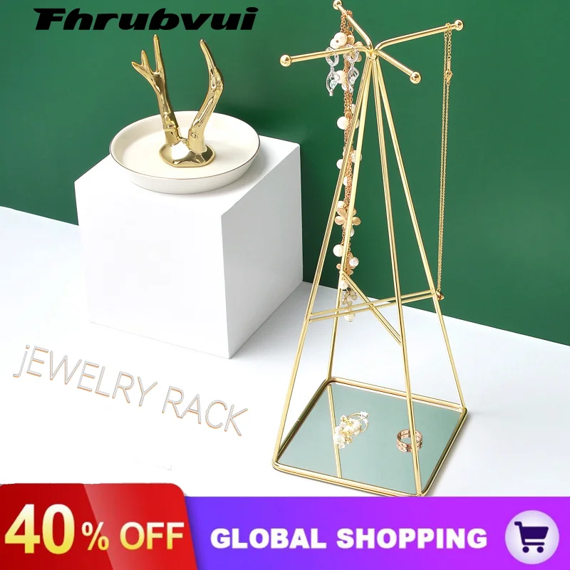 INS Plated Geometric Bracelet Long Earring Display Stand Hanging Rack Pendant Necklace Jewelry Organizer Holder