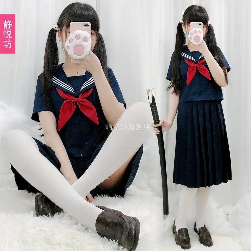 Japan Cute Girl Girls JK Uniform Two-Piece Suit Summer Dress Sailor Suit College Style School Uniform black lolita dress