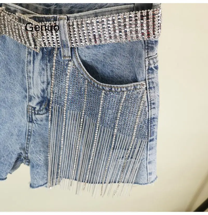 Hot Pants Korean Style Women\'s Wide Legs Hot Drilled Holes High Waist Loose Fringed Jeans Shorts Girls Lady 2020 Summer New