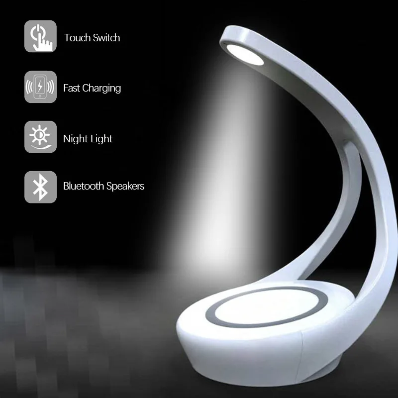 NEW 3 in 1 Fast Wireless Charger LED Table Night Lamp Bluetooth Speaker For iPhone X XR XS Mobile Phone Charging Holder