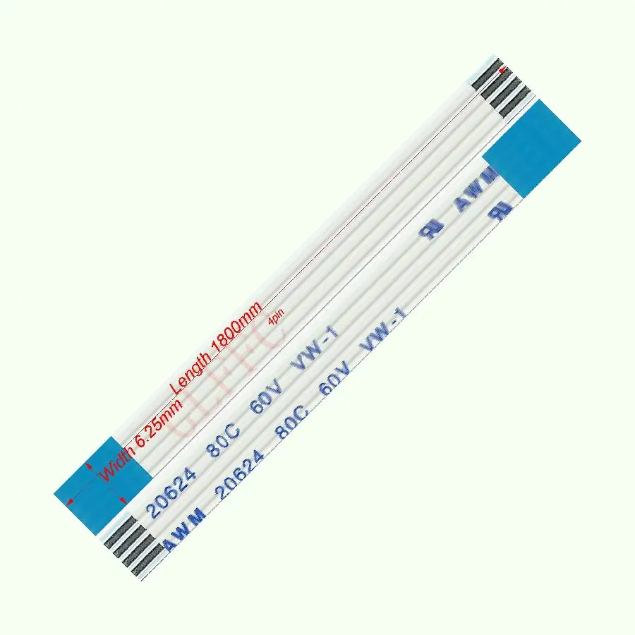 4pin 1.25pitch 100mm-7000mm B-type Flexible Flat Cable FFC awm 20624 ROHS for TTL LCD DVD Computer