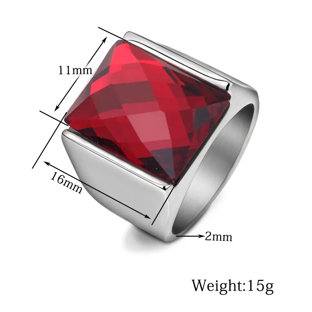 Vintage Design Stainless Steel Ring With Red Or Black Onyx Never Fade Fashion Men Jewelry Accessories Rings For Party