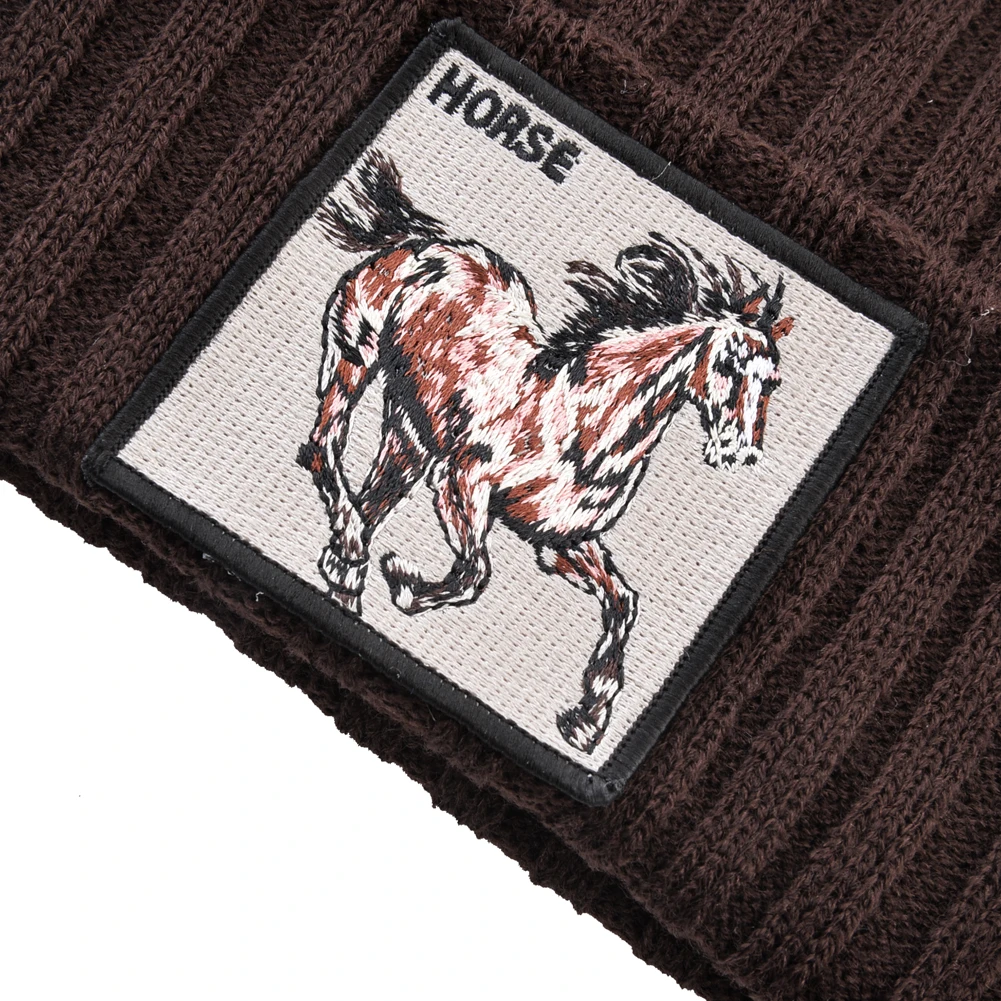 New Skullies Beanies With Horse Embroidery Patch Knitted Solid Color Hats For Men Women Outdoor Streetwear Bonnet Cap Boys Hat