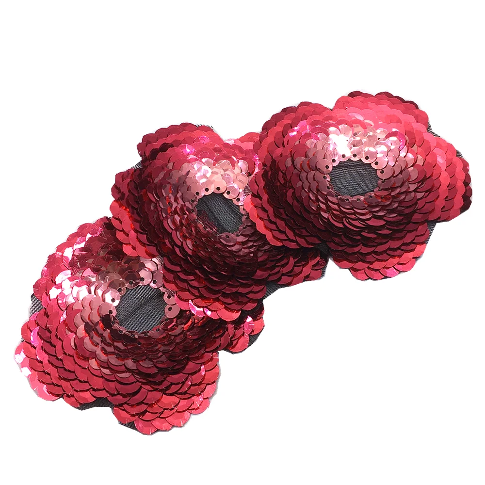 Red Sequin Flowers Patch 3d Flower Applique Sew On Patches For Clothing Jeans Parches Bordados Para La Ropa 9cm AC1527