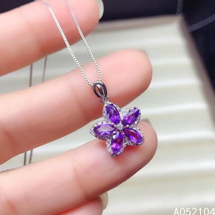 

KJJEAXCMY fine jewelry 925 Sterling Silver inlaid Amethyst women new exquisite lovel flower GEM PENDANT necklace support detecti