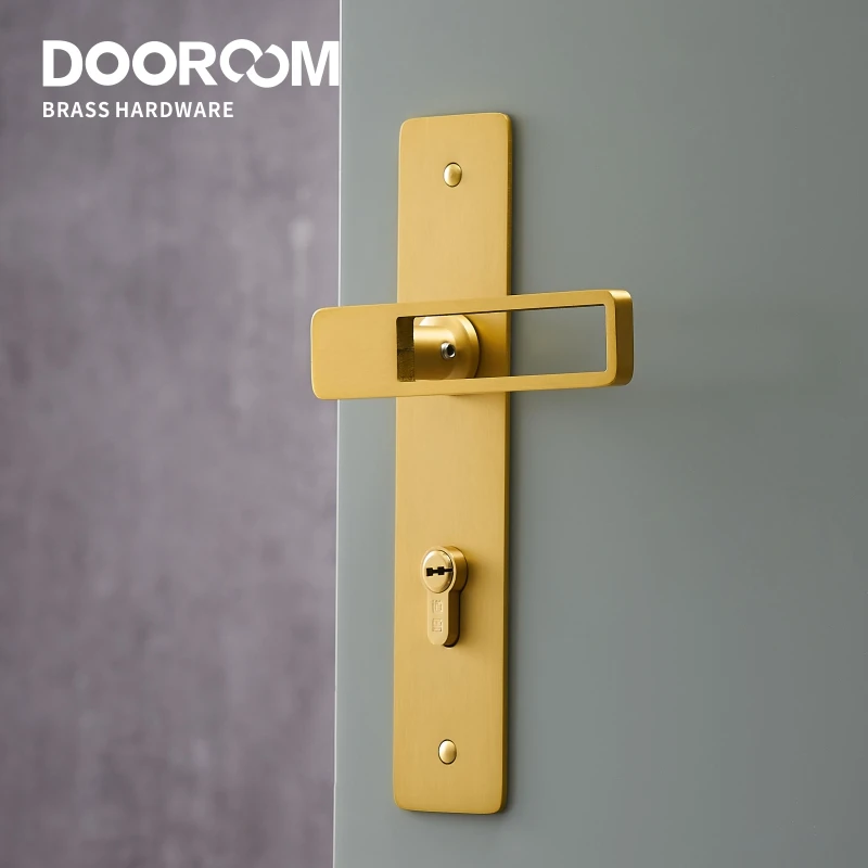 Dooroom Brass Door Lever Ultra-thin Mute Black Gold Interior Bedroom Bathroom Wood Door Lock Set Long Plate