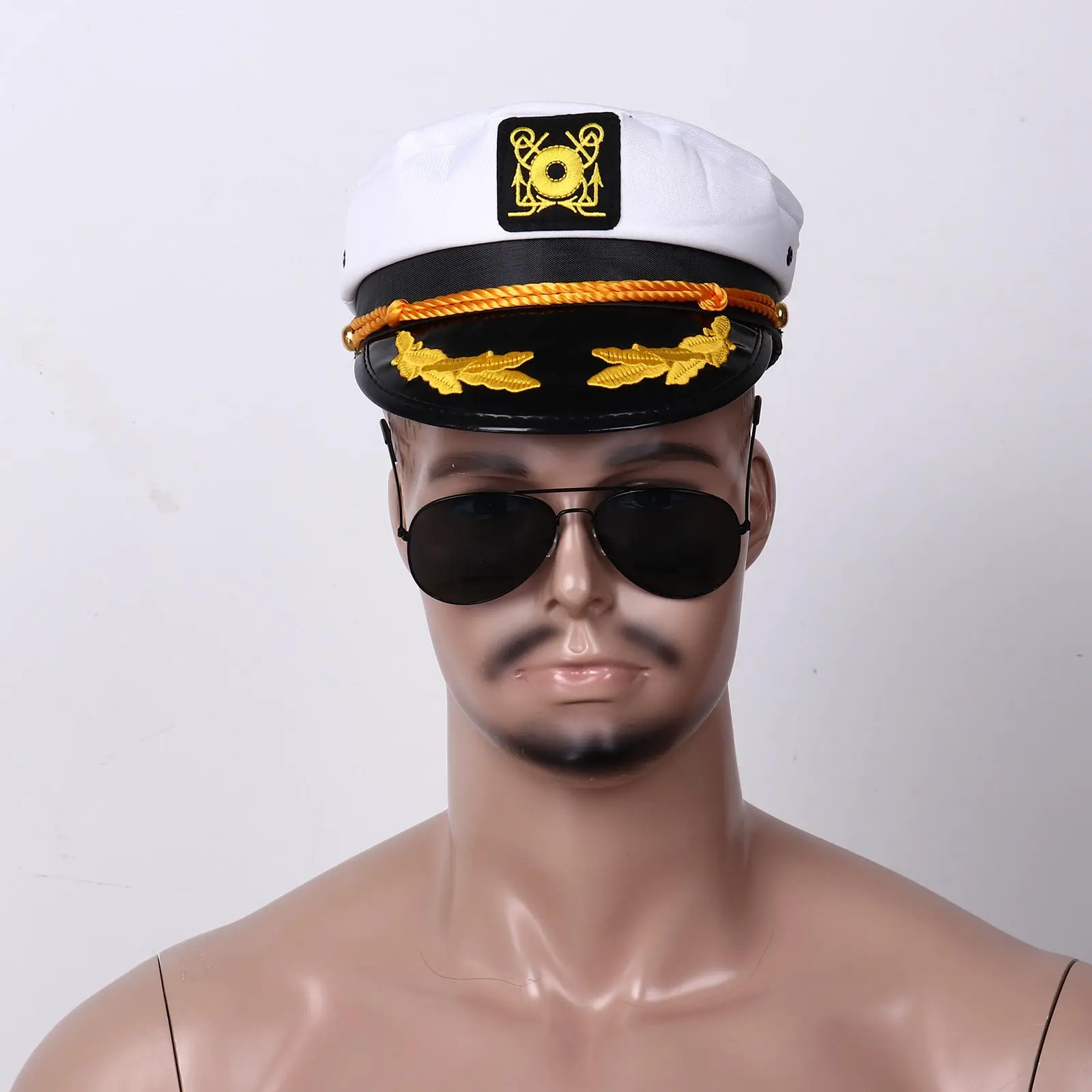 Navy Sailor Costume Accessories Set Yacht Captain Hat Sailor Cap Aviator Sunglasses Flag Raising White Gloves Cosplay Party Set