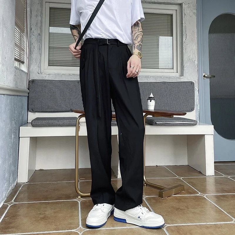 Mens Fashion Loose Straight Pants Concise Solid Korean Style Casual Male Vintage Wide Leg Pants 2022 Autumn New High Street