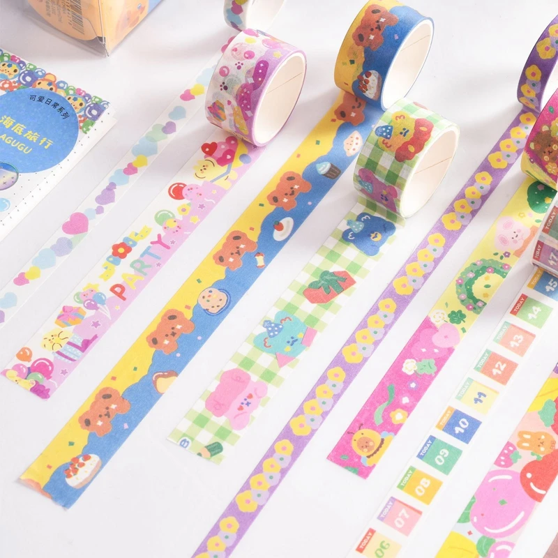 5Pcs Cute Bear Holiday Party Masking Washi Tape Fruit Decorative Adhesive Tape Diy Scrapbooking Sticker ins Kawaii Stationery